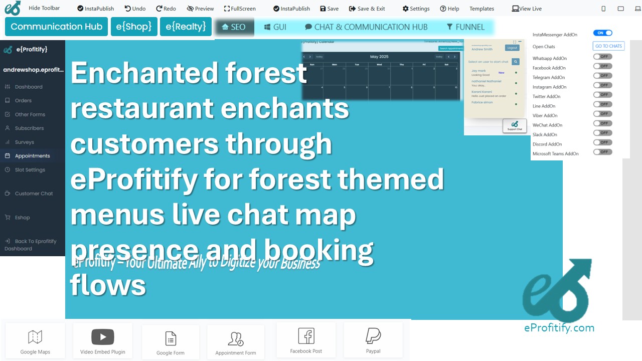Enchanted forest restaurant enchants customers through eProfitify for forest themed menus live chat map presence and booking flows